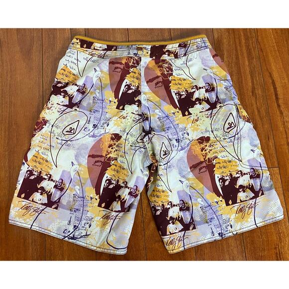 VTG Y2K Men Quiksilver Kelly Slate all-over graphic drawstring board swim shorts - Picture 3 of 4